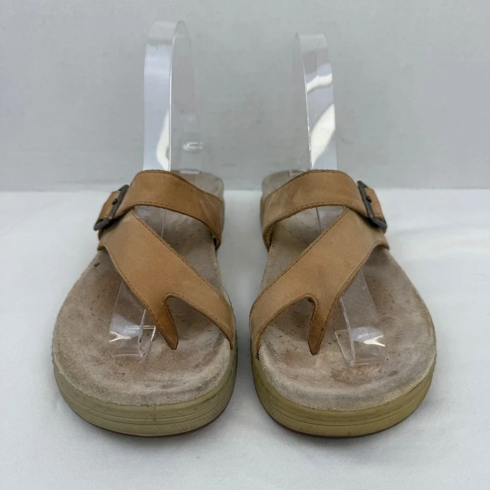 GH Bass Tan Leather Toe Loop Slide Sandals Buckle Strap Womens 6M 4235-260